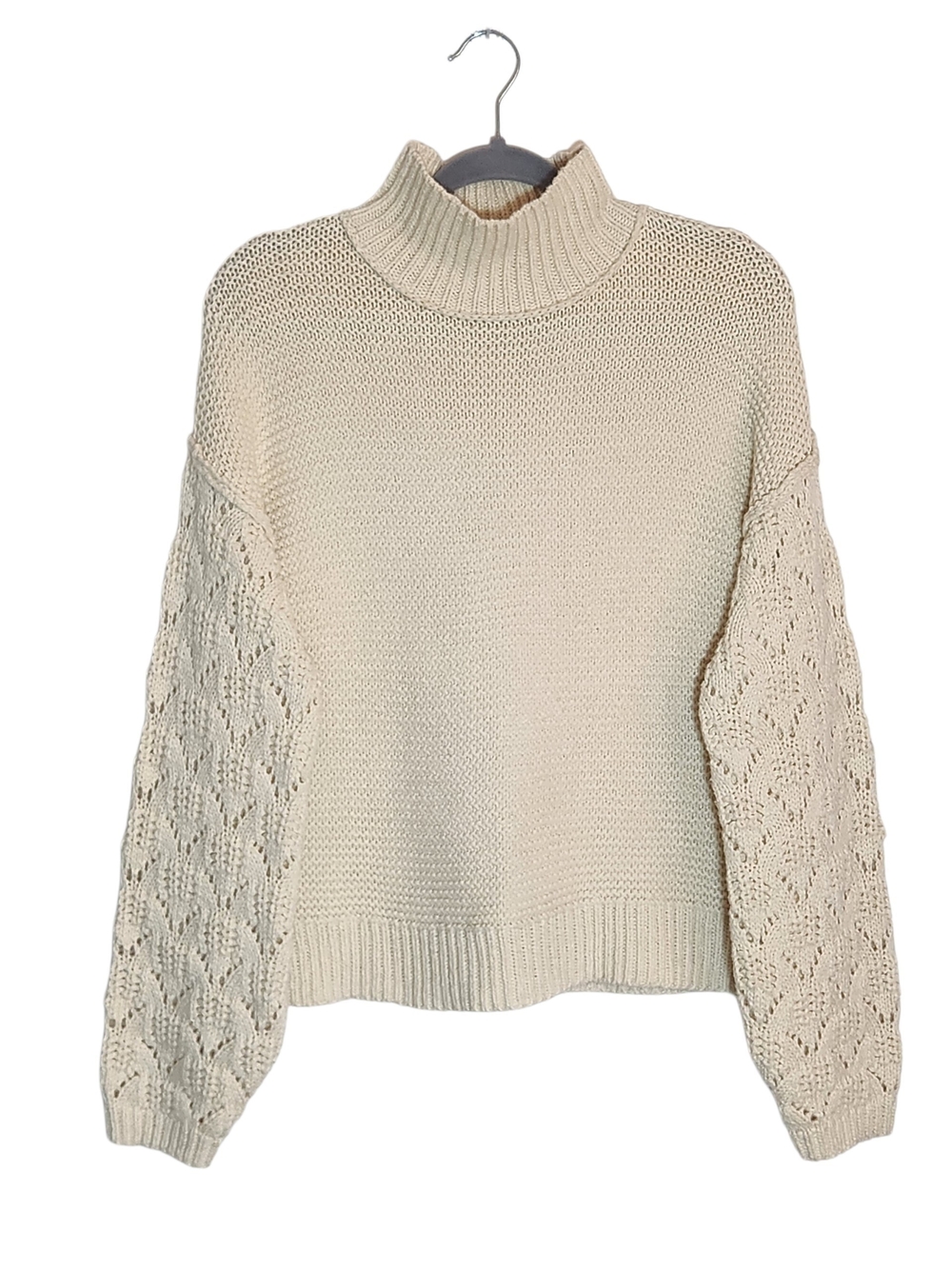 Universal Thread Cream Cropped Sweater with Open Knit Sleeves Size Medium
